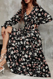 Floral Print Ruffled Long Sleeve Pleated Dress