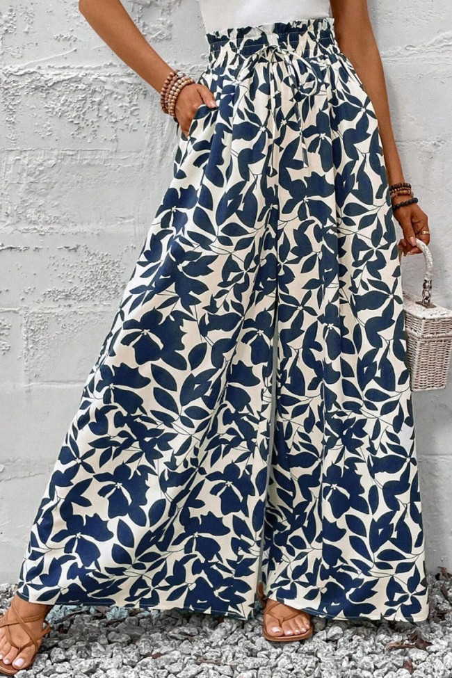 Printed Ruffle Edge Elastic High Waisted Skirt Pants