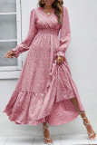 Floral Print Ruffled Long Sleeve Pleated Dress