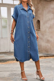 Retro Lapel Short Sleeved Denim Loose Dress