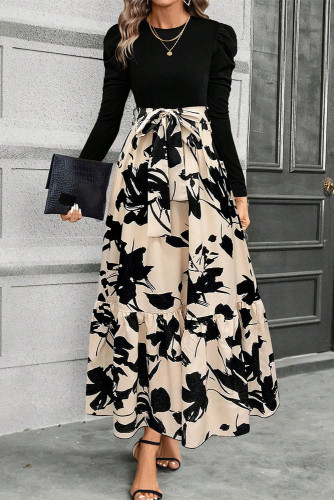 Floral Print Round Neck Long Sleeved Dress