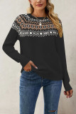 Vintage Round Neck Printed Long Sleeved Knitted Sweater