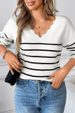 Striped Printed V-Neck Long Sleeved Knitted Sweater