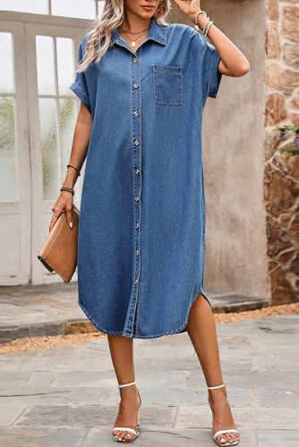 Retro Lapel Short Sleeved Denim Loose Dress