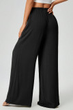 Solid Color Elastic Waist Loose Wide Leg Pants