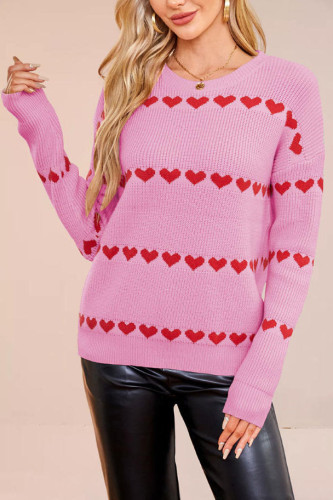 Love Printed Round Neck Long Sleeved Sweater