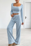 Striped Printed Square Collar Shirt Pants Two-Piece Set