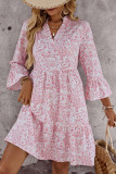 Printed V-Neck Flared Seven Quarter Sleeve Dress