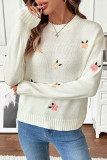Embroidered Round Neck Long Sleeved Knitted Sweater