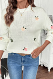 Embroidered Round Neck Long Sleeved Knitted Sweater