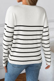 Striped Printed V-Neck Long Sleeved Knitted Sweater