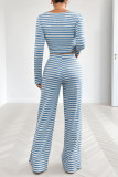 Striped Printed Square Collar Shirt Pants Two-Piece Set