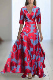 Deep V-Neck Long Sleeved Waist Cinched Dress