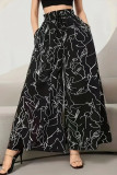Printed Ruffle Edge Elastic High Waisted Skirt Pants