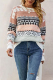 Diamond Jacquard Retro Round Neck Long Sleeved Sweater