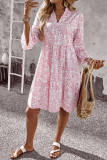 Printed V-Neck Flared Seven Quarter Sleeve Dress