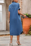 Retro Lapel Short Sleeved Denim Loose Dress