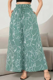 Printed Ruffle Edge Elastic High Waisted Skirt Pants