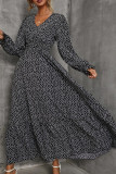 Floral Print Ruffled Long Sleeve Pleated Dress
