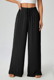 Solid Color Elastic Waist Loose Wide Leg Pants