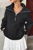 Solid Color Half Zip Lapel Long Sleeved Sweatshirt