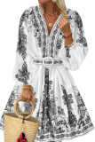 Bohemian Print V-neck Long Sleeved Dress