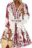 Bohemian Print V-neck Long Sleeved Dress