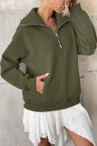 Solid Color Half Zip Lapel Long Sleeved Sweatshirt