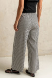 Grid Printed Elastic High Waisted Wide Leg Pants