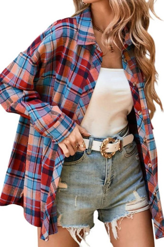 Plaid Printed Long Sleeved Button Lapel Shirt