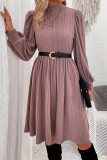 Jacquard Long Sleeved Round Neck Waist Cinched Dress