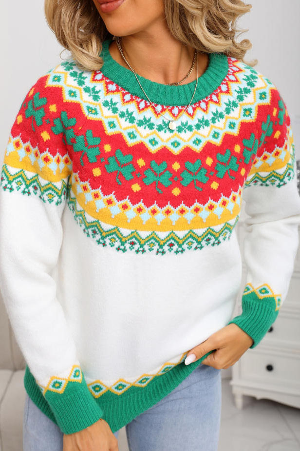 Christmas Jacquard Round Neck Long Sleeve Sweater