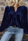 Solid Color V-neck Button Long Sleeved Shirt