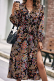 Retro Style V-Neck Printed Waist Cinching Dress
