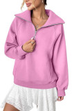 Solid Color Half Zip Lapel Long Sleeved Sweatshirt