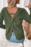 V-Neck Solid Color Long Sleeved Cross Back Sweater