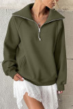 Solid Color Half Zip Lapel Long Sleeved Sweatshirt