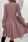 Jacquard Long Sleeved Round Neck Waist Cinched Dress