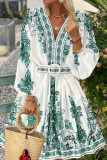 Bohemian Print V-neck Long Sleeved Dress