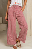 Grid Printed Elastic High Waisted Wide Leg Pants