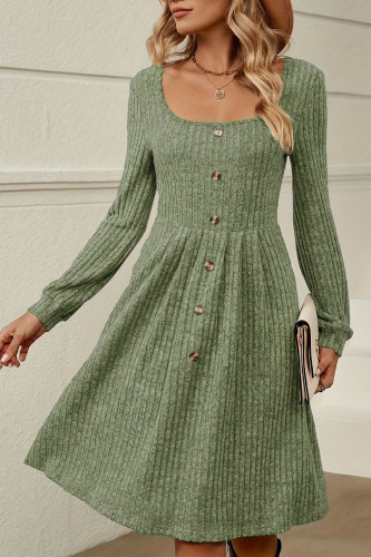 Solid Color Square Neck Long Sleeved Dress