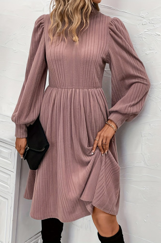 Jacquard Long Sleeved Round Neck Waist Cinched Dress