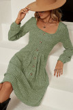 Solid Color Square Neck Long Sleeved Dress