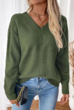 V-Neck Solid Color Long Sleeved Cross Back Sweater