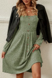 Solid Color Square Neck Long Sleeved Dress