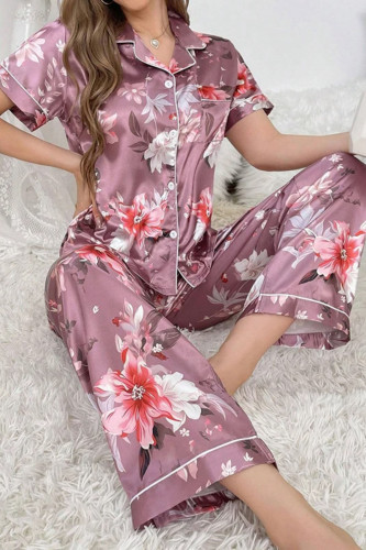Printed Short Sleeved Shirt Pants Pajamas Two-Piece Set