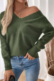 V-Neck Solid Color Long Sleeved Cross Back Sweater