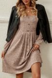 Solid Color Square Neck Long Sleeved Dress