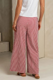 Grid Printed Elastic High Waisted Wide Leg Pants