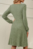 Solid Color Square Neck Long Sleeved Dress